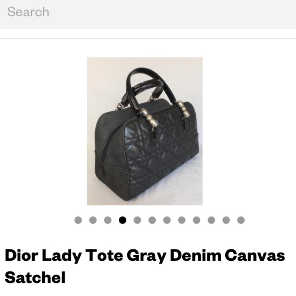 AUTHENTIC DIOR LADY TOTE Charcoal Gray Denim/ Leather